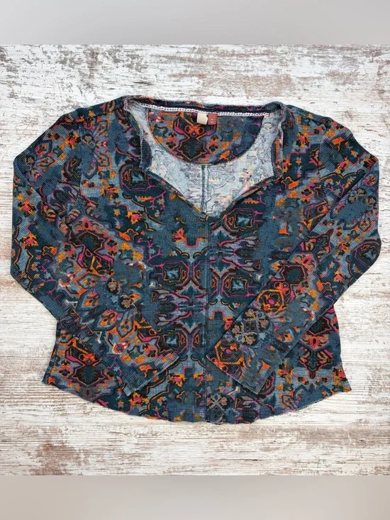 Anthropologie Pilcro Multicolor Thermal Waffle Knit Split neck pullover XS GUC - Picture 3 of 7